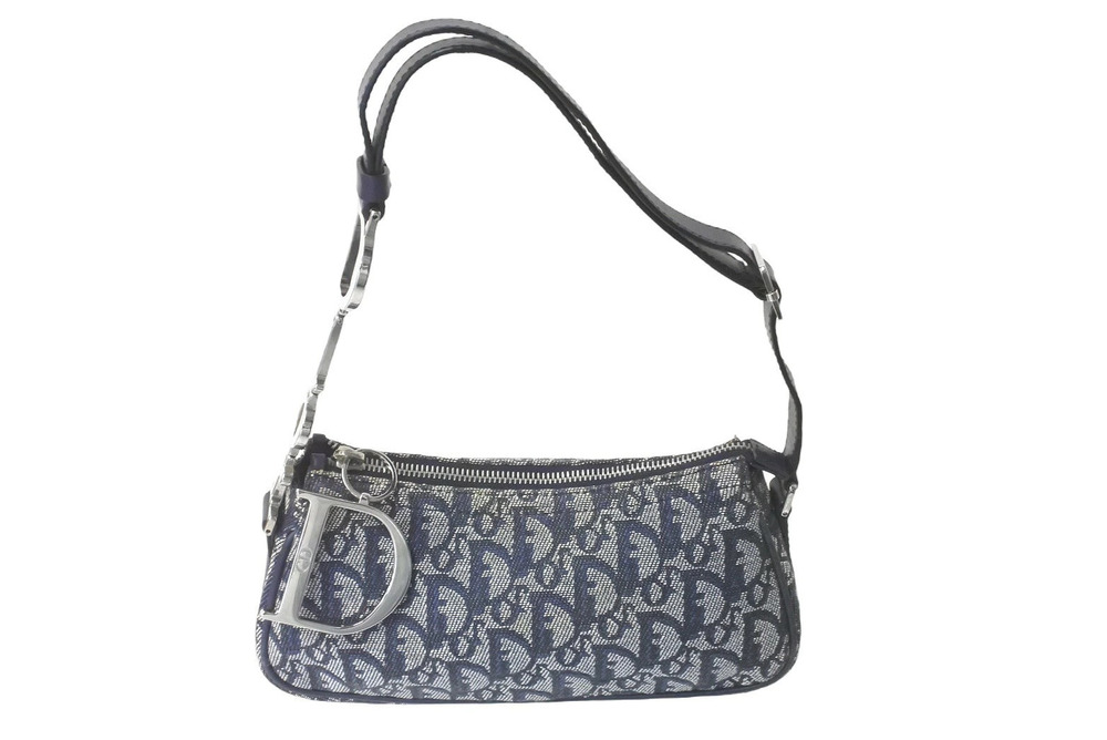 Christian Dior Hobo Handbag Trotter Navy Blue